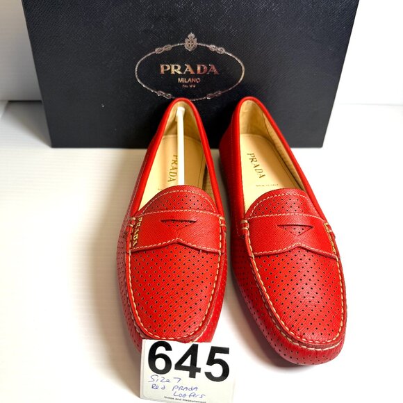 Prada Calzature Red Leather Loafers size 37/ 6.5 or 7 - Picture 15 of 15